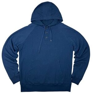 Aether Hoodie Pullover Henley Mens 3 Large Navy Blue Cotton Sweatshirt USA Made